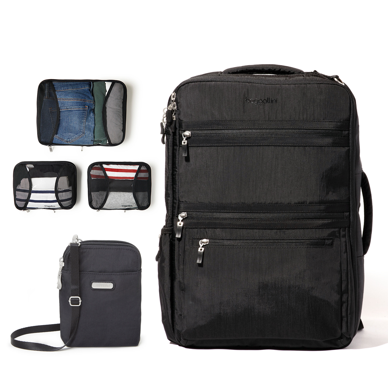 Carry-On Essentials: Convertible Backpack + Crossbody + Packing Cubes